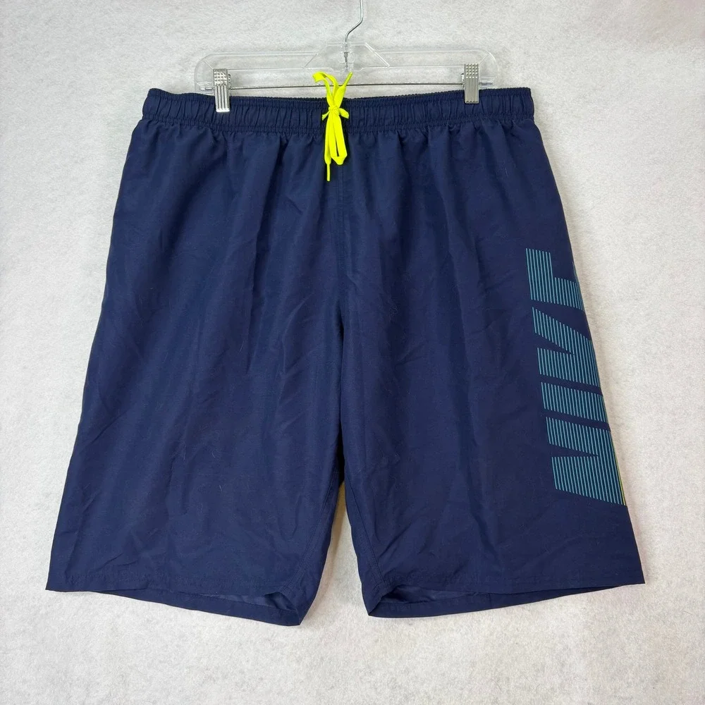 Nike‎ Navy Blue Graphic Logo Swim Trunks Mens XXL Athletic Beachwear Summer Vaca
